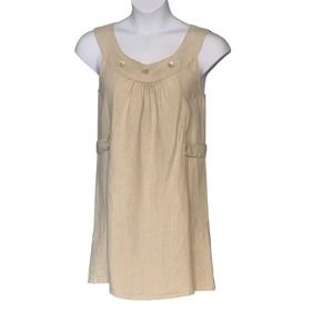 Vintage Match Point Medium Linen Dress Boho Khaki Sleeveless Cottage Knee Length